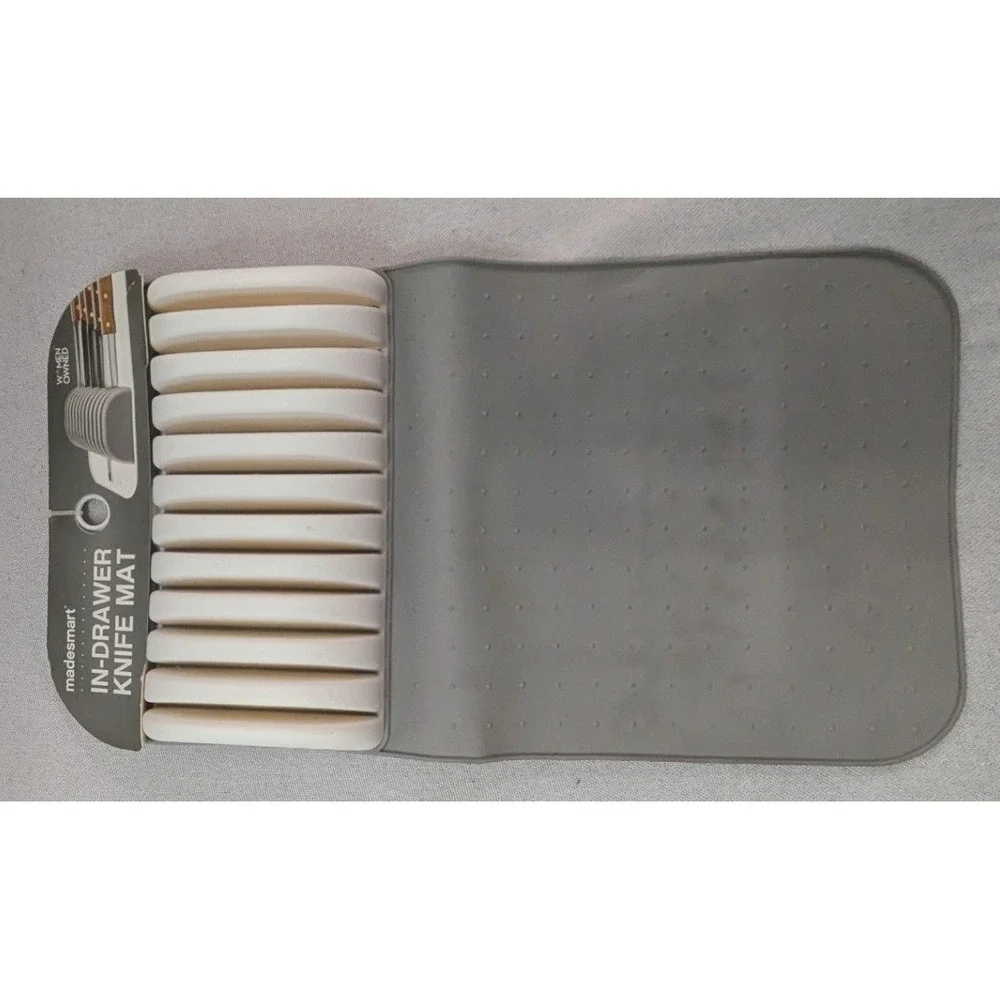 Madesmart In-Drawer Knife Mat Kitchen Organizer 11 Slot Gray White NEW Storage